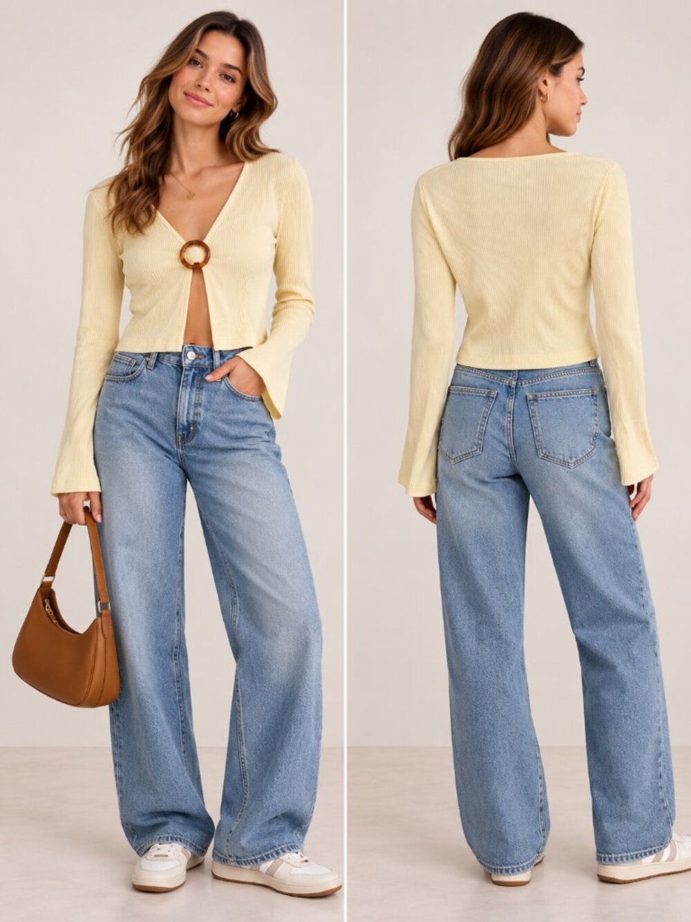 NWT Callahan Vera Ribbed O-Ring Crop Top Cream Size M